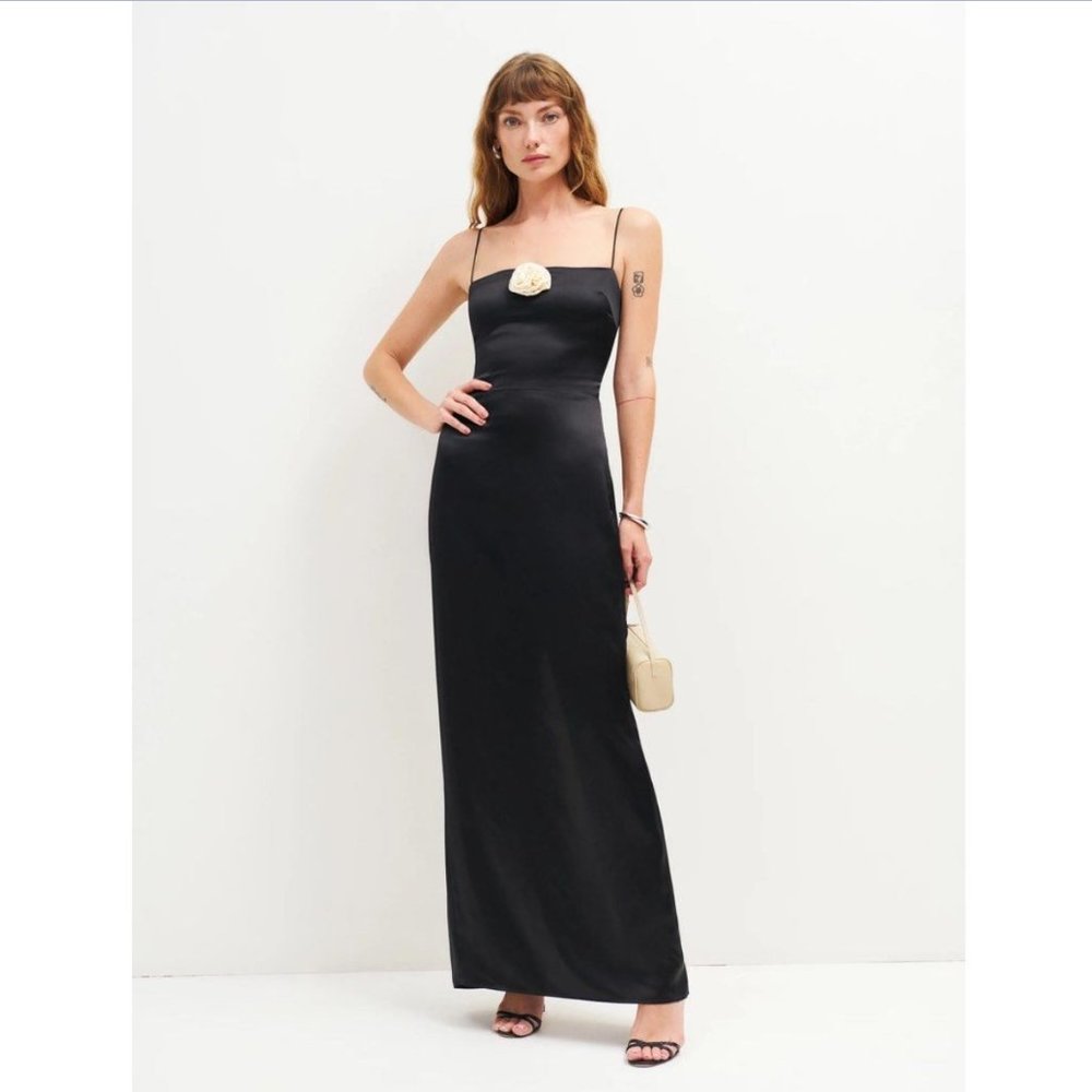 Reformation Frankie Silk Dress in Rosette | New | Last One - Picture 6 of 14